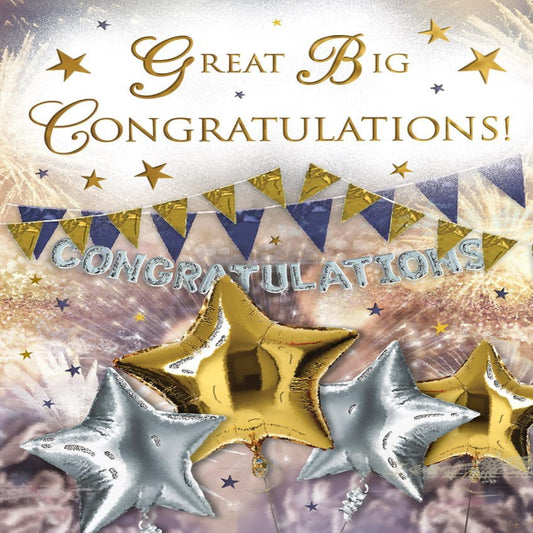 Congratulations Card with Star Balloons  - Regal Publishing  -  8  x  6  inches