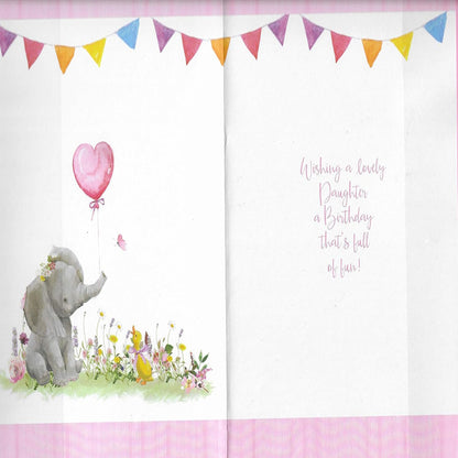 Cute Daughter Birthday Card with Baby Elephant  -  9  x  6 inches