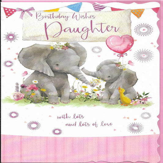 Cute Daughter Birthday Card with Baby Elephant  -  9  x  6 inches