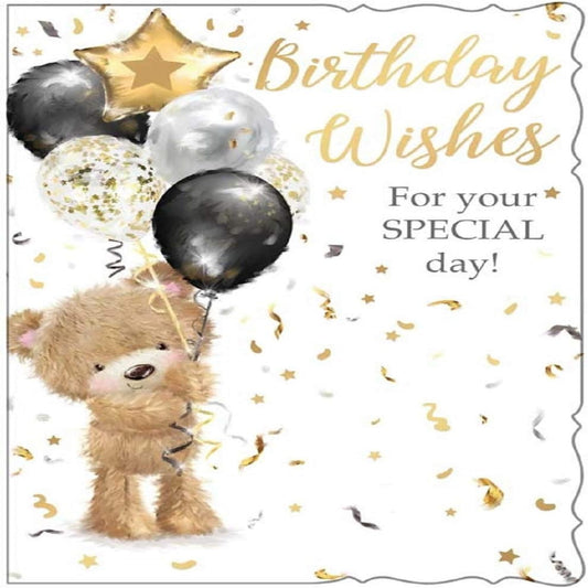 Cute Teddy Bear Birthday Card | Birthday Wishes Greeting Card  -  19.5cm x 13.5 cm