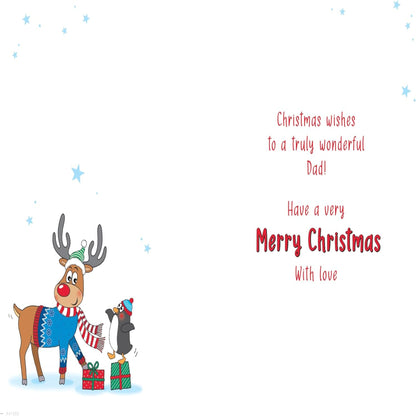 Dad Christmas Card   –   Character Reindeer Christmas Card   -    9  x  6 inches