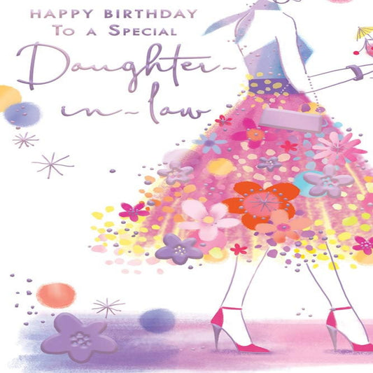 Daughter-in-Law Birthday Card with Verse |  Bright Dress & Flowers  -    15.2cm  x  22.8cm
