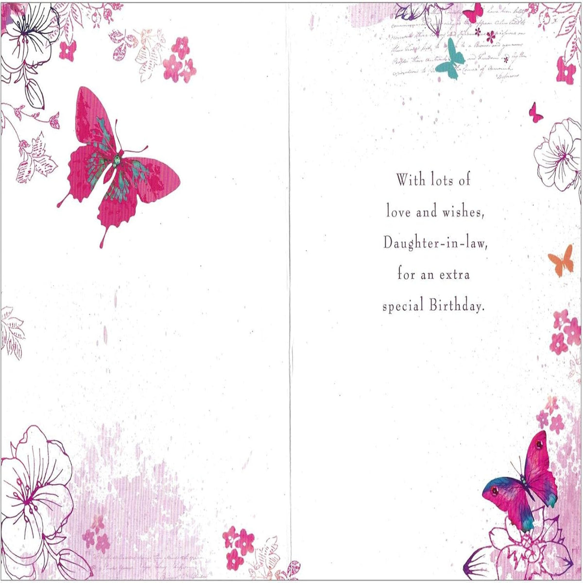 Daughter-in-Law Birthday Card with Flowers & Butterfly   -   7.5  x  5.25  inches