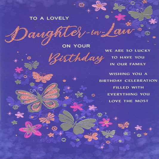 Daughter-in-Law Birthday Card   –   Modern Violet Design   -  Piccadilly Greetings  -   9  x  6 inches