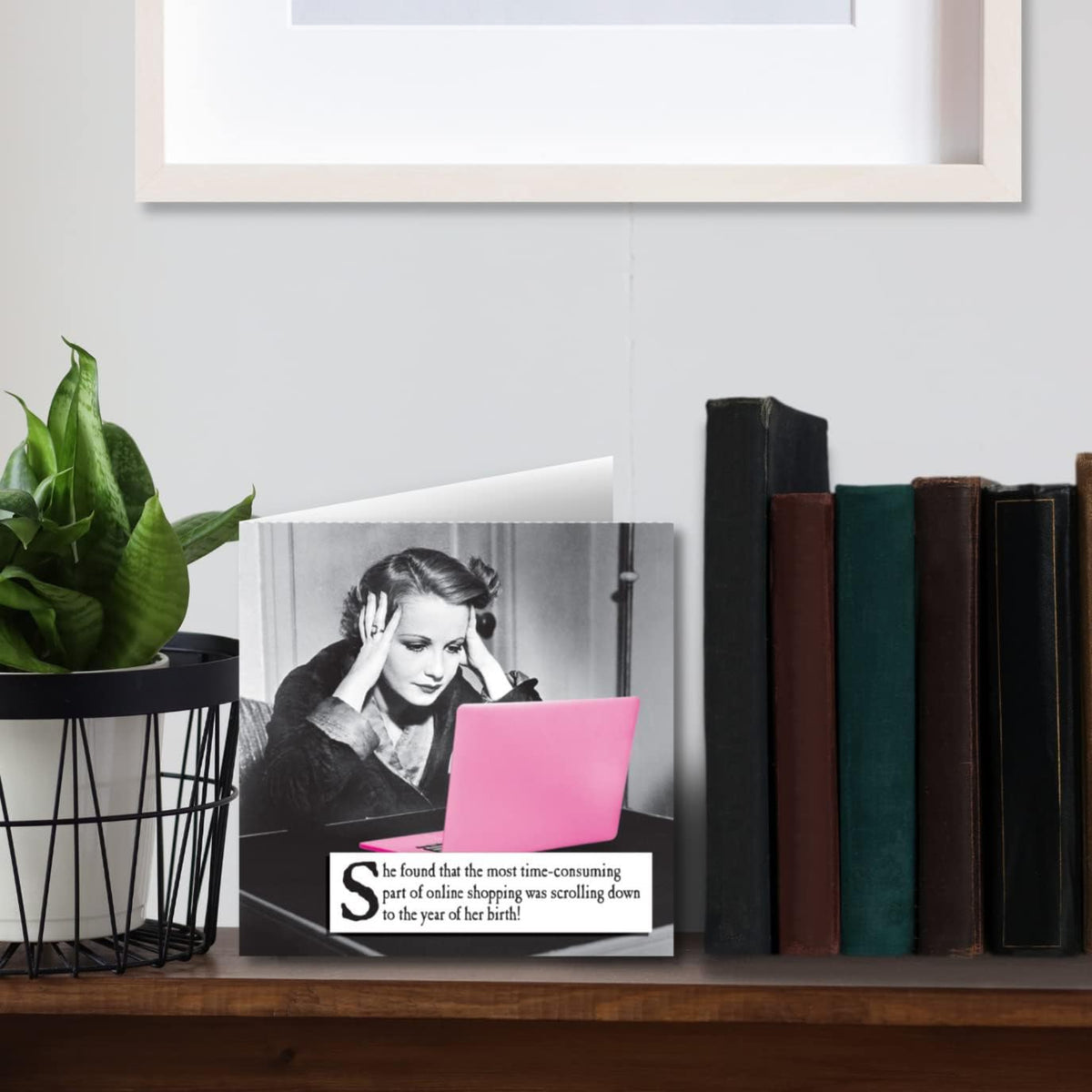 Emotional Rescue Funny Birthday Card for Her | Humorous Online Shopping Birthday Card   -   Black & White & Pink    -    6 x 6 inches
