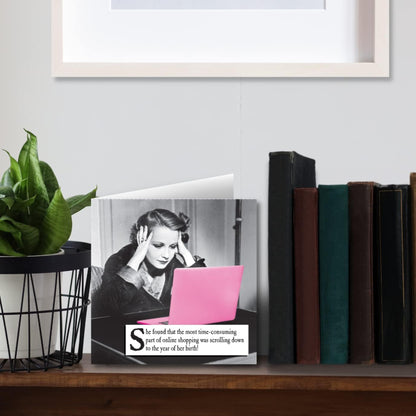 Emotional Rescue Funny Birthday Card for Her | Humorous Online Shopping Birthday Card   -   Black & White & Pink    -    6 x 6 inches