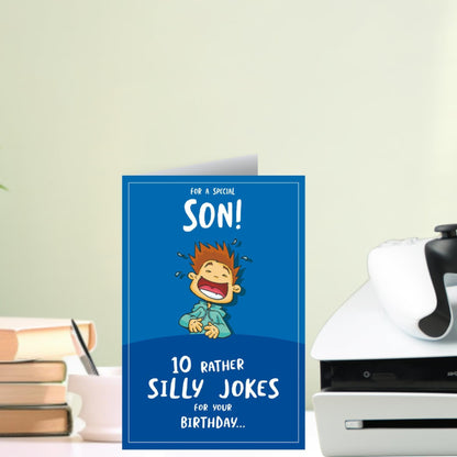 Emotional Rescue  -  Funny Birthday Card for Son   –   10 Silly Jokes Blue Card