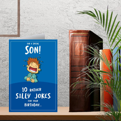 Emotional Rescue  -  Funny Birthday Card for Son   –   10 Silly Jokes Blue Card