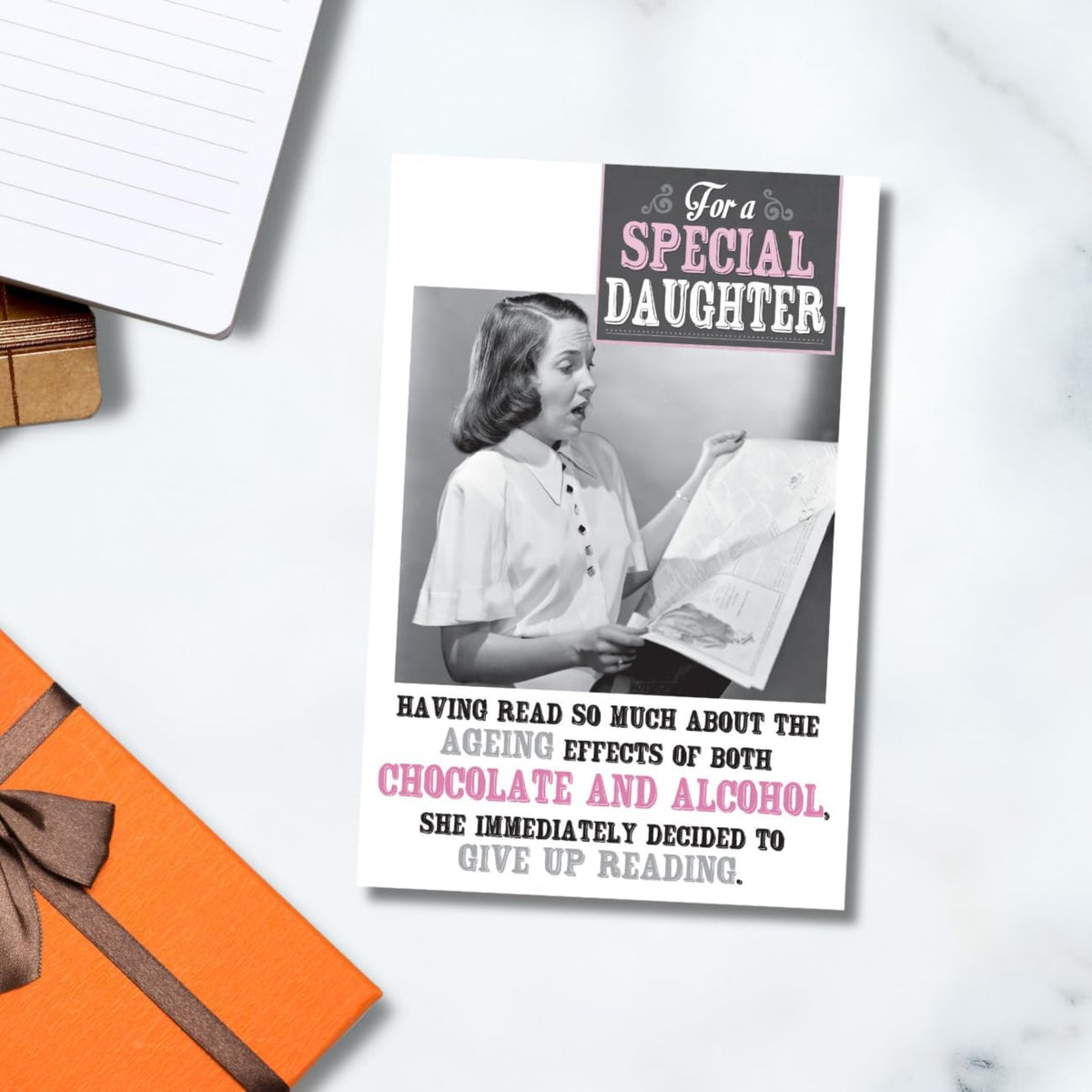 Emotional Rescue Funny Daughter Birthday Card | Humorous Ageing Joke Greeting Card   -   Black White & Pink   -   6 x  9 inches
