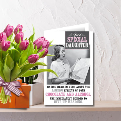 Emotional Rescue Funny Daughter Birthday Card | Humorous Ageing Joke Greeting Card   -   Black White & Pink   -   6 x  9 inches