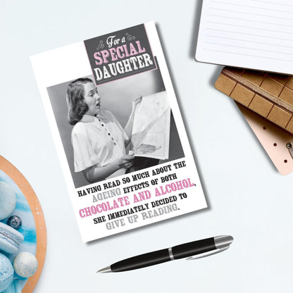 Emotional Rescue Funny Daughter Birthday Card | Humorous Ageing Joke Greeting Card   -   Black White & Pink   -   6 x  9 inches