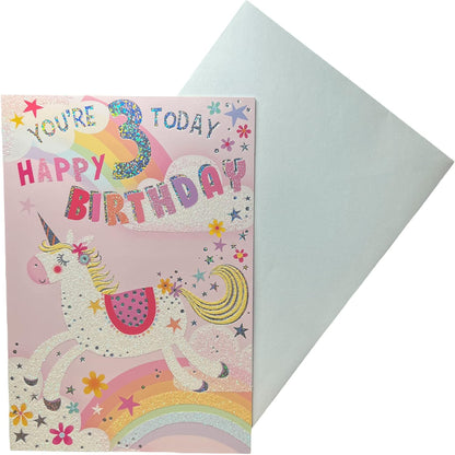 Express Yourself 3rd Birthday Card for Girl with Animated Unicorn Design  -  19  x  13.3 cm