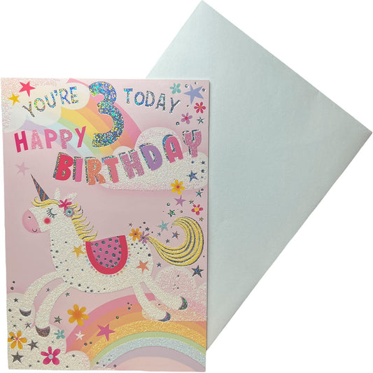 Express Yourself 3rd Birthday Card for Girl with Animated Unicorn Design  -  19  x  13.3 cm
