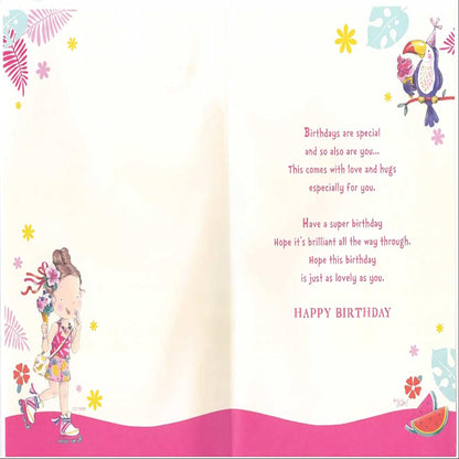 Express Yourself  8th Birthday Card for Granddaughter with Badge   -   Animated Design with Roller Skates and Ice Cream Design   -    22.8  x  15.3 cm