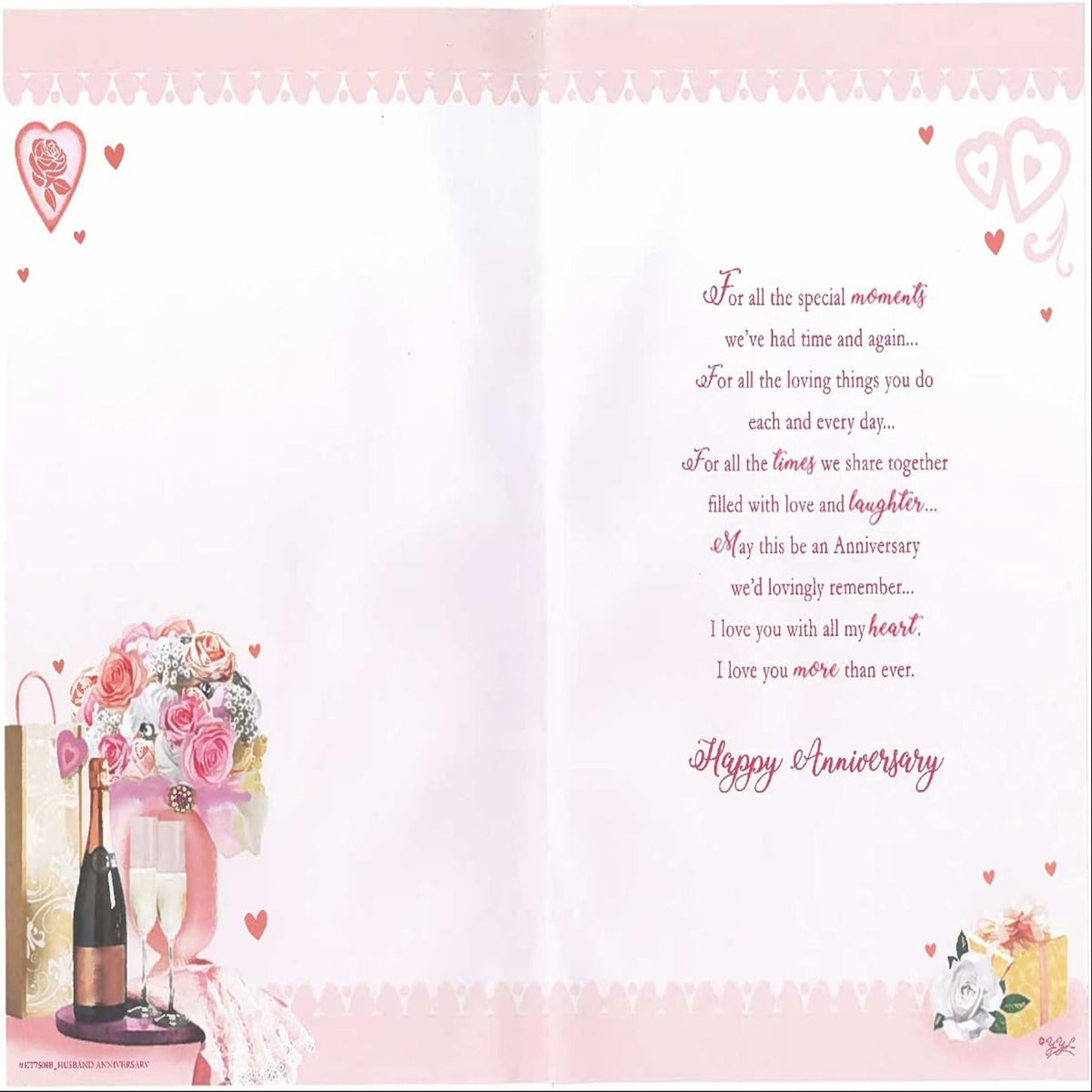 Express Yourself  Anniversary Card for Husband with Keepsake and Envelope  –  Champagne Glasses Design  -  22.8 x 15.3 cm