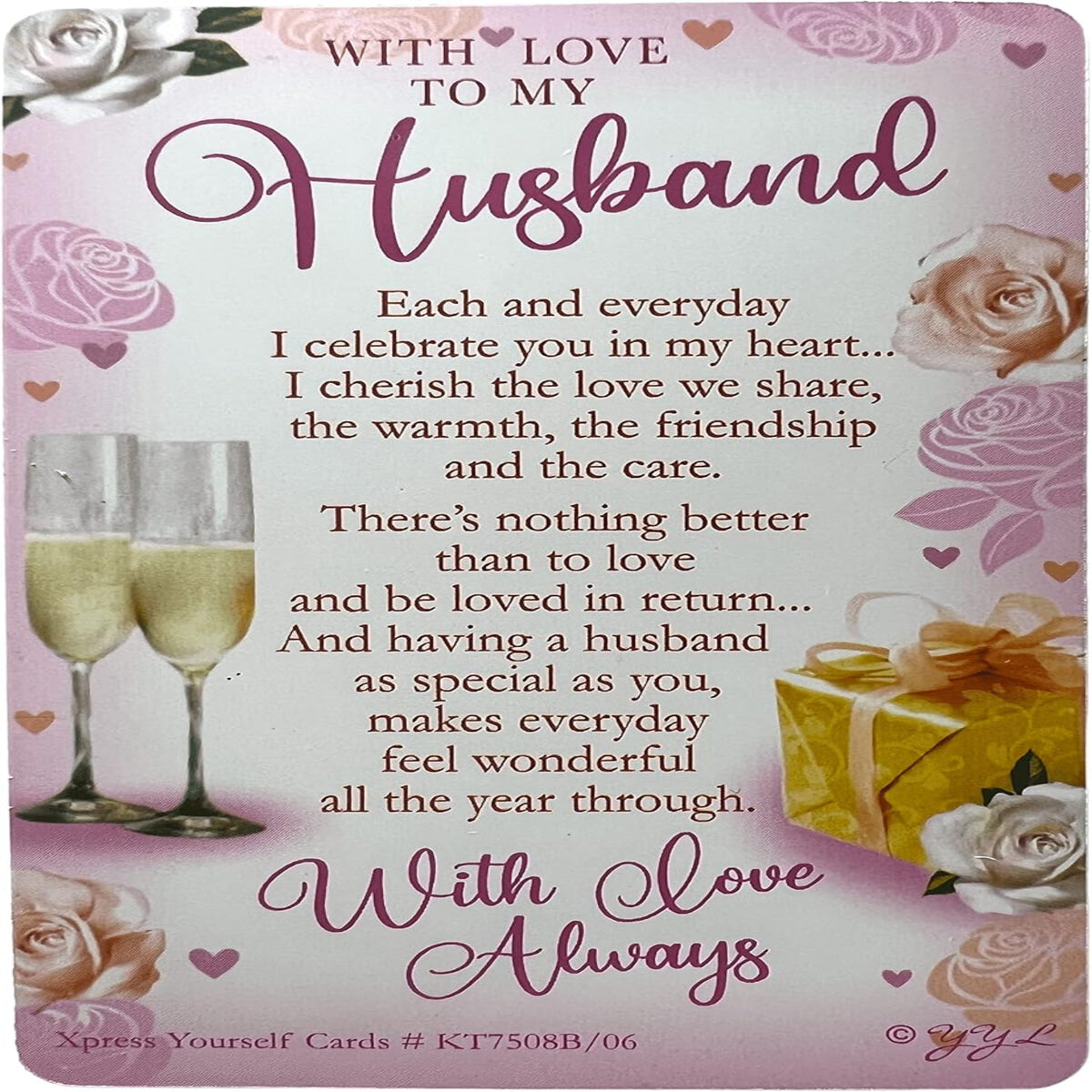 Express Yourself  Anniversary Card for Husband with Keepsake and Envelope  –  Champagne Glasses Design  -  22.8 x 15.3 cm