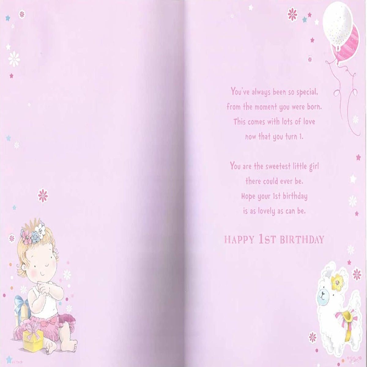 Express Yourself Granddaughter 1st Birthday Card with Badge and Envelope  -   Animated Cute Pet Sheep Design on a Pink Font  -  Dressed as a Princess    -   22.8   x  15.3 cm