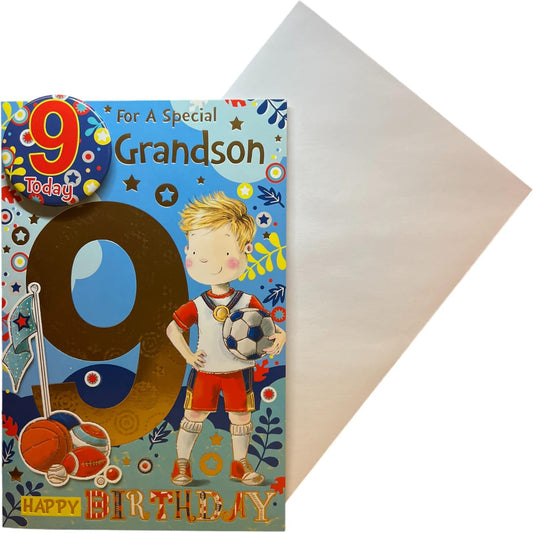 Express Yourself Grandson 9th Birthday Card with Badge and Envelope  -   22.8  x  15.3 cm