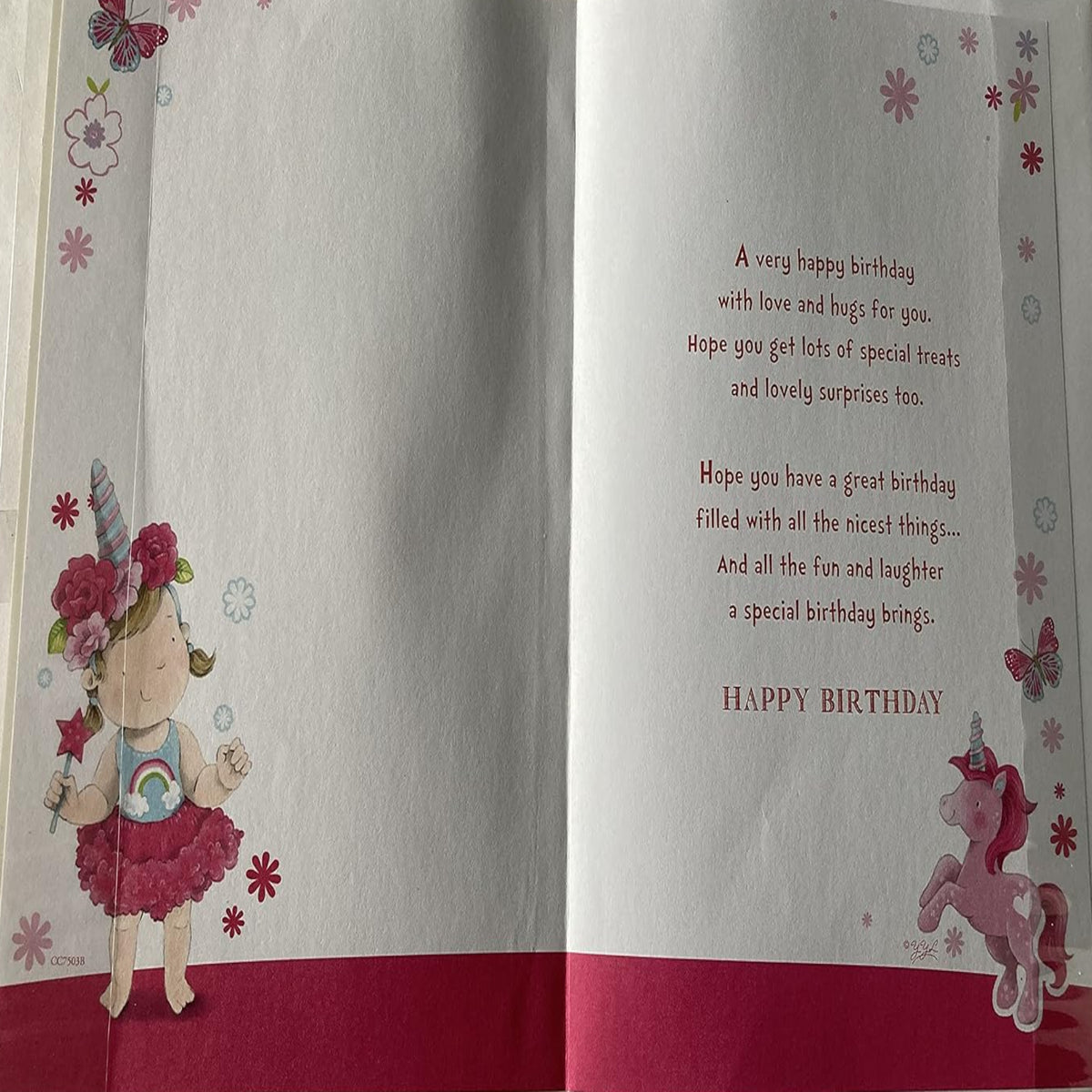 Express Yourself Great Granddaughter 2nd Birthday Card  –   Girl & Unicorn Design  -   22.8  x  15.3 cm