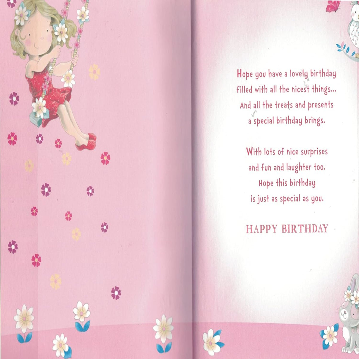 Express Yourself Great Granddaughter 4th Birthday Card with Badge & Envelope  -  Animated Little Girl Playing on a Swing Design  -   22.8  x  15.3 cm