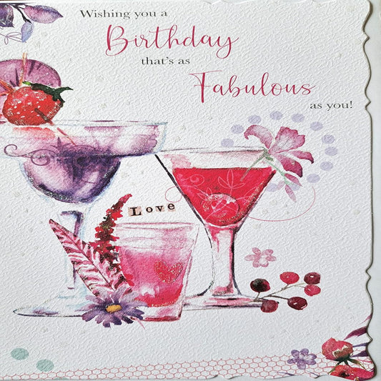 Fabulous Birthday Card for Her | Cocktail Design Greeting Card  -  19.5cm x 13.5 cm