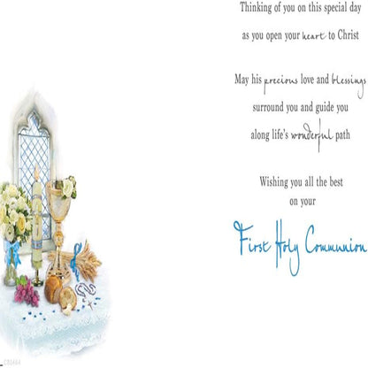 First Holy Communion Card   –   Traditional Communion Greeting Card   -  Regal Publishing   -   8  x  6 inches