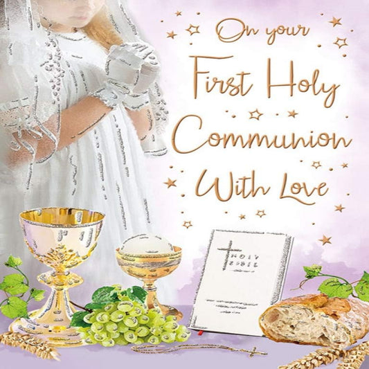 First Holy Communion Card for Girl | Regal Publishing Religious Card  -   8 x 6 inches