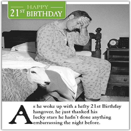 Funny 21st Birthday Card for Him | Male Age 21 Birthday Greeting Card   -   Hangover  -  Black & white