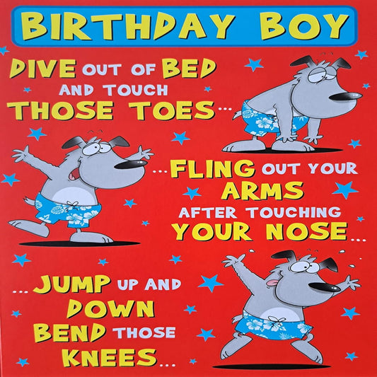 Funny Birthday Boy Card  |  Humorous Exercise Birthday Greeting Card