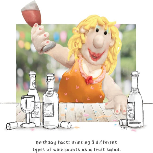 Funny Birthday Card for Her    –    Wine Fruit Salad Humour Birthday Card    -   Multi-Coloured  -    6  x  6 inches