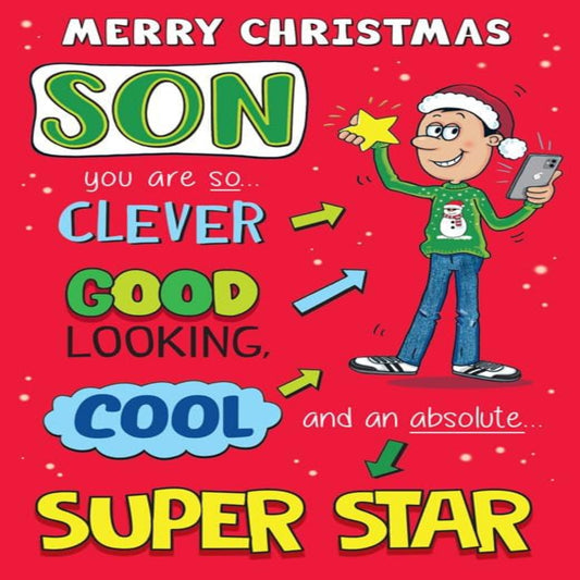 Funny Christmas Card for Son | Superstar Design   -   Regal Publishing   -    9 x 6 inches
