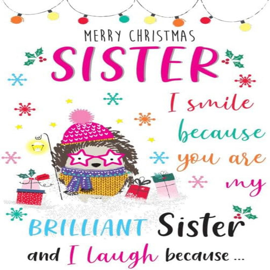 Funny Christmas Card for Sister | Hedgehog Christmas Card  -  9  x  6 inches