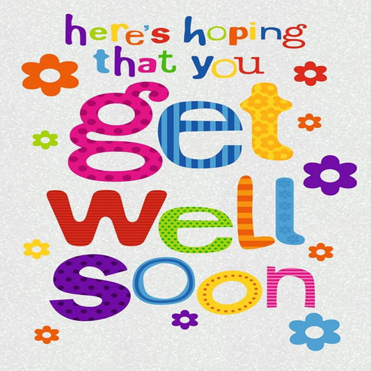 Get Well Soon Card with Flowers & Glitter Greeting Card   -  19.5cm x 13.5cm