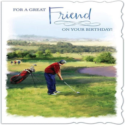 Golf Birthday Card for a Great Friend -  19.5cm x 13.5 cm