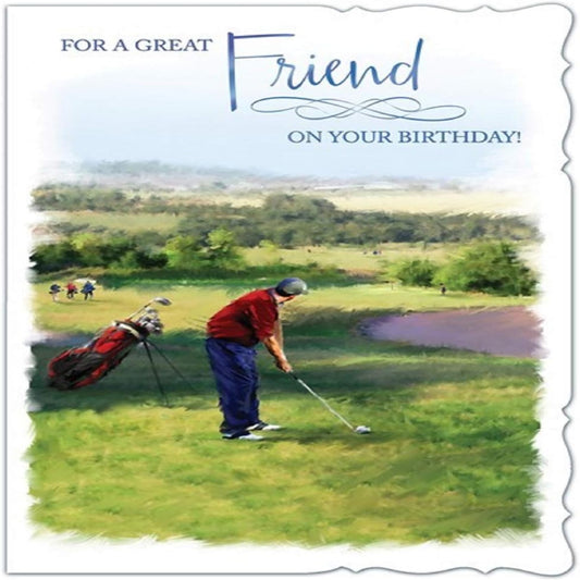 Golf Birthday Card for a Great Friend -  19.5cm x 13.5 cm