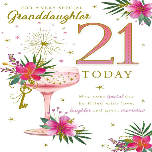 Paper Rose Granddaughter 21st Birthday Card   –    Foil Finish & Eco-Friendly    -    155  x  230 mm