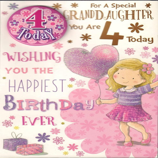 Granddaughter 4th Birthday Card – Special Age 4 Badged Card