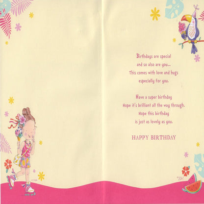 Granddaughter 8th Birthday Card with Badge  -  176mm  x  127mm