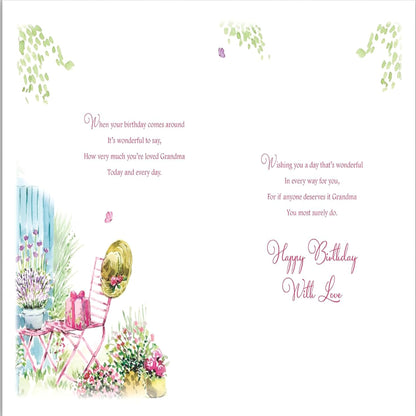 Grandma Birthday Card with Floral Garden Design  –  Paper Rose Special Finish Card  -  152  x  228 mm