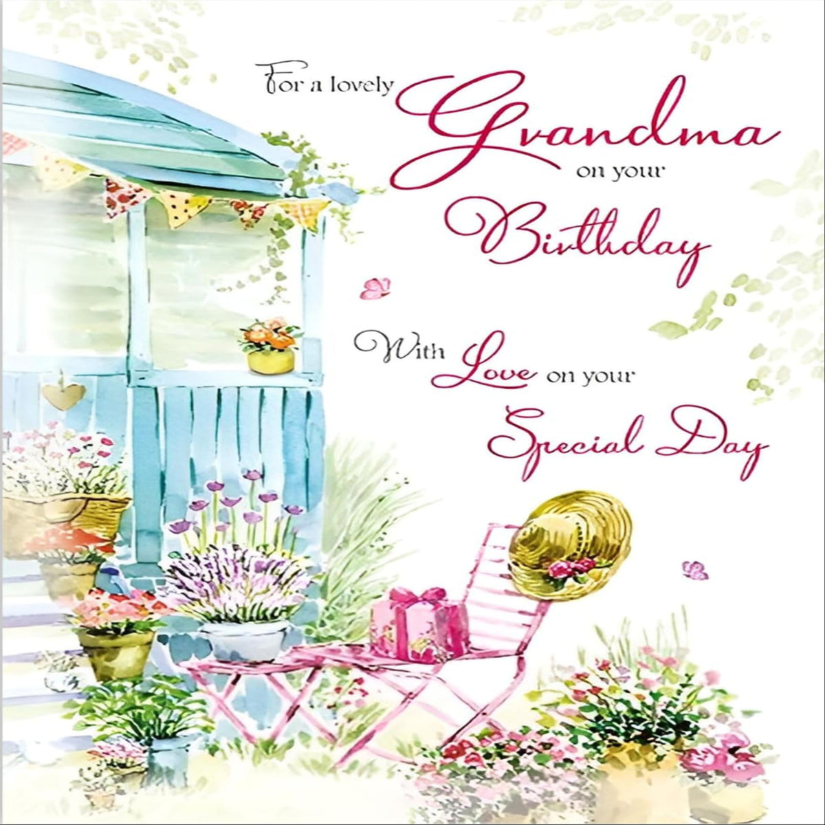 Grandma Birthday Card with Floral Garden Design  –  Paper Rose Special Finish Card  -  152  x  228 mm