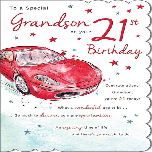 Grandson 21st Birthday Card | Milestone Age 21 Greeting Card   -  9  x  6 inches