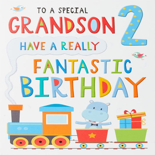 Grandson 2nd Birthday Card   –   Age 2 Juvenile Card   -   9   x   6 inches