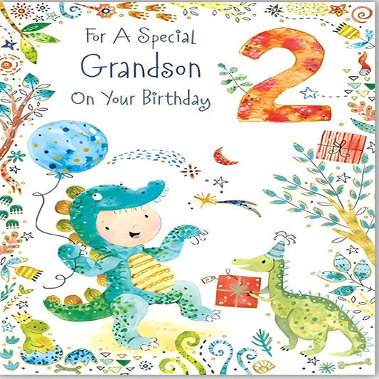 Grandson 2nd Birthday Card | Dinosaur Age 2 Card  -  Paper Rose  -  228  x  153mm