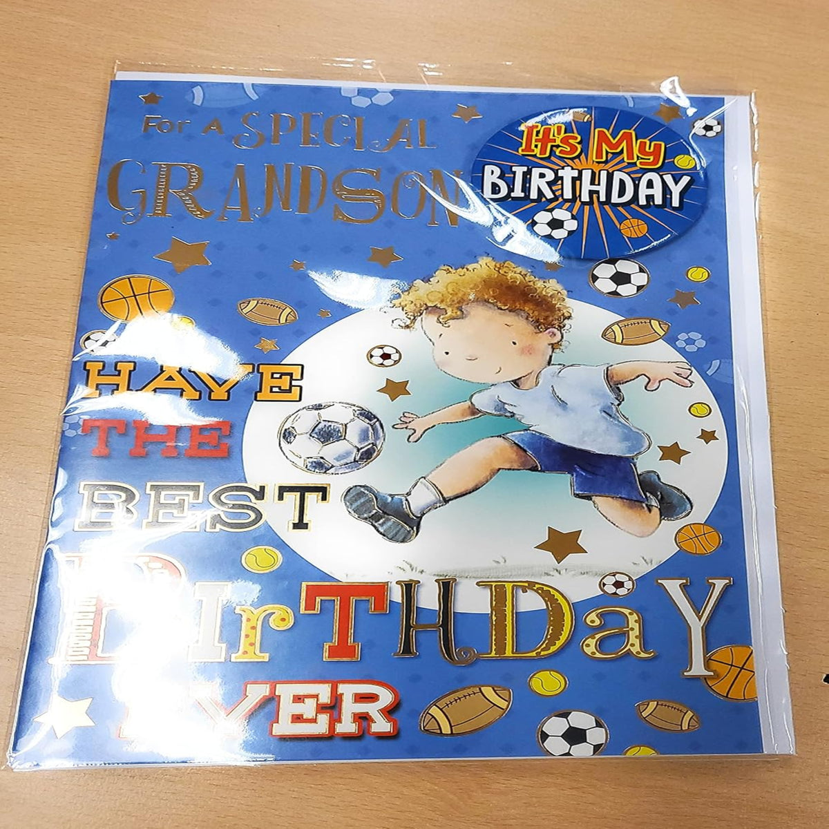 Grandson 6th Birthday Card | Age 6 Birthday Greeting Card   -  ' You are 6 Today Badged Card '    -   210  x  290 mm