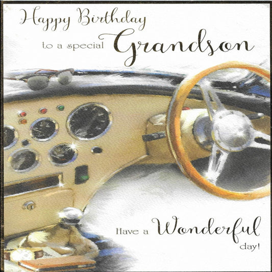 Grandson Birthday Card   –   Vintage Car Dashboard Design   -    9 x  6  inches