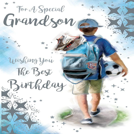 Grandson Football Birthday Card   –   Boots & Ball   -   9   x   6   inches