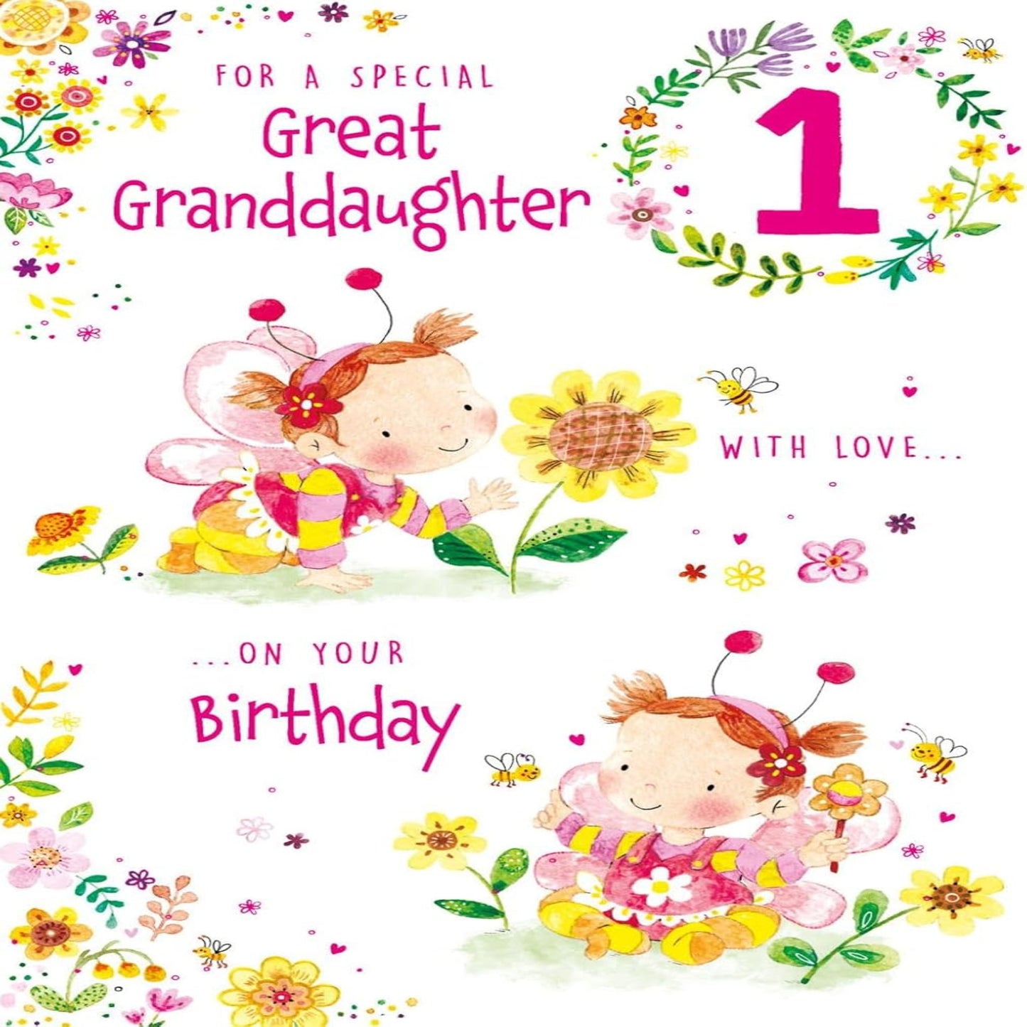 Great Granddaughter 1st Birthday Card | Paper Rose Age 1 Card  -  151 x 222 mm