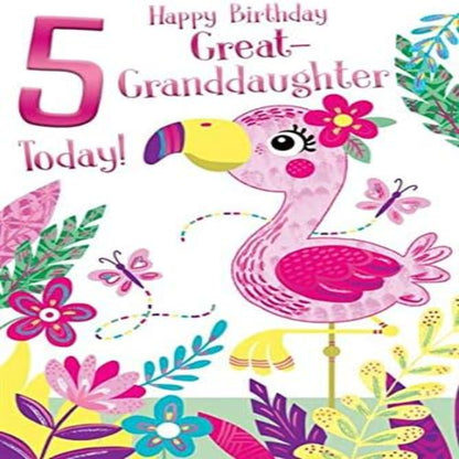 Great-Granddaughter 5th Birthday Card | Happy 5 Today Greeting Card    -    9 x  6 inches