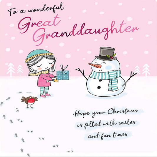 Great Granddaughter Character Christmas Card  -  Piccadilly Greetings   -   8  x  6 inches