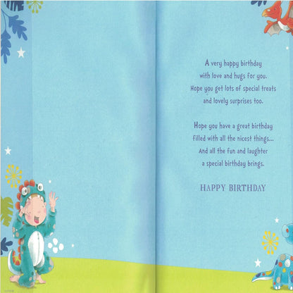 Express Yourself   -   Great Grandson 2nd Birthday Card with Badge   –   Dinosaur Design  -  22.8  x  15.3 cm